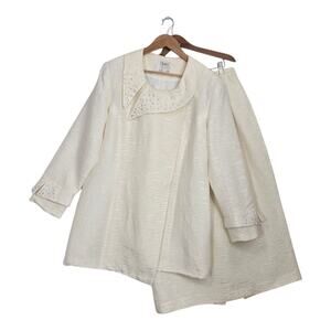 Clara Clara Jacket Skirt Suit 18 Ivory Rhinestone Collar Vintage 90s Formal